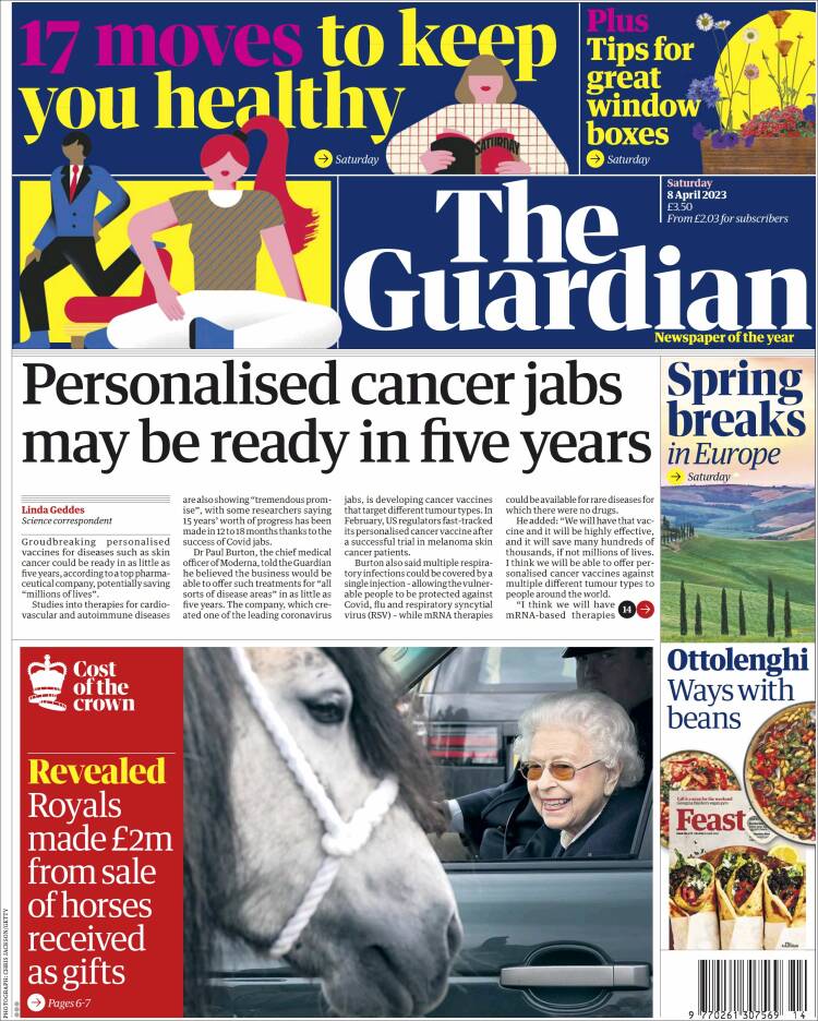 Portada de The Guardian (Reino Unido)