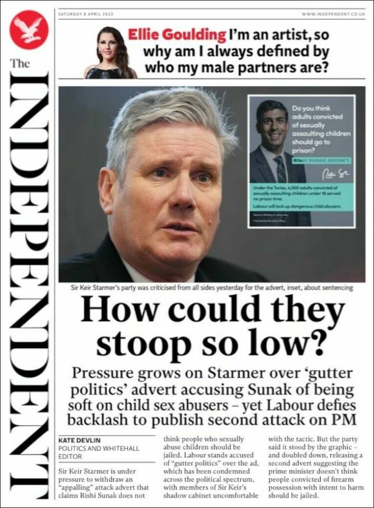 Portada de The Independent (Reino Unido)