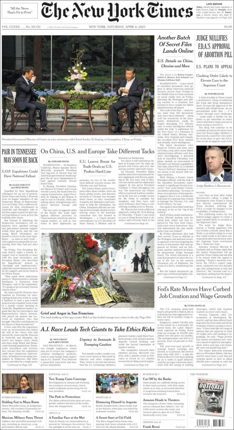 Portada de New York Times (USA)