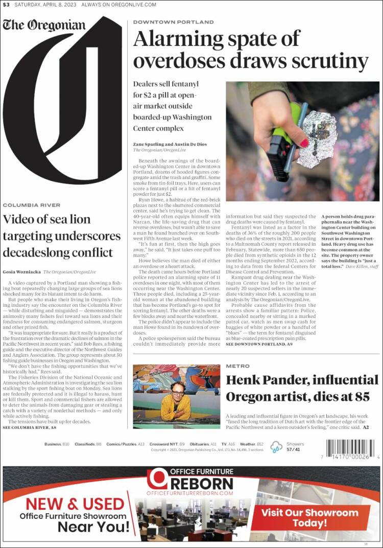 Portada de The Oregonian (USA)