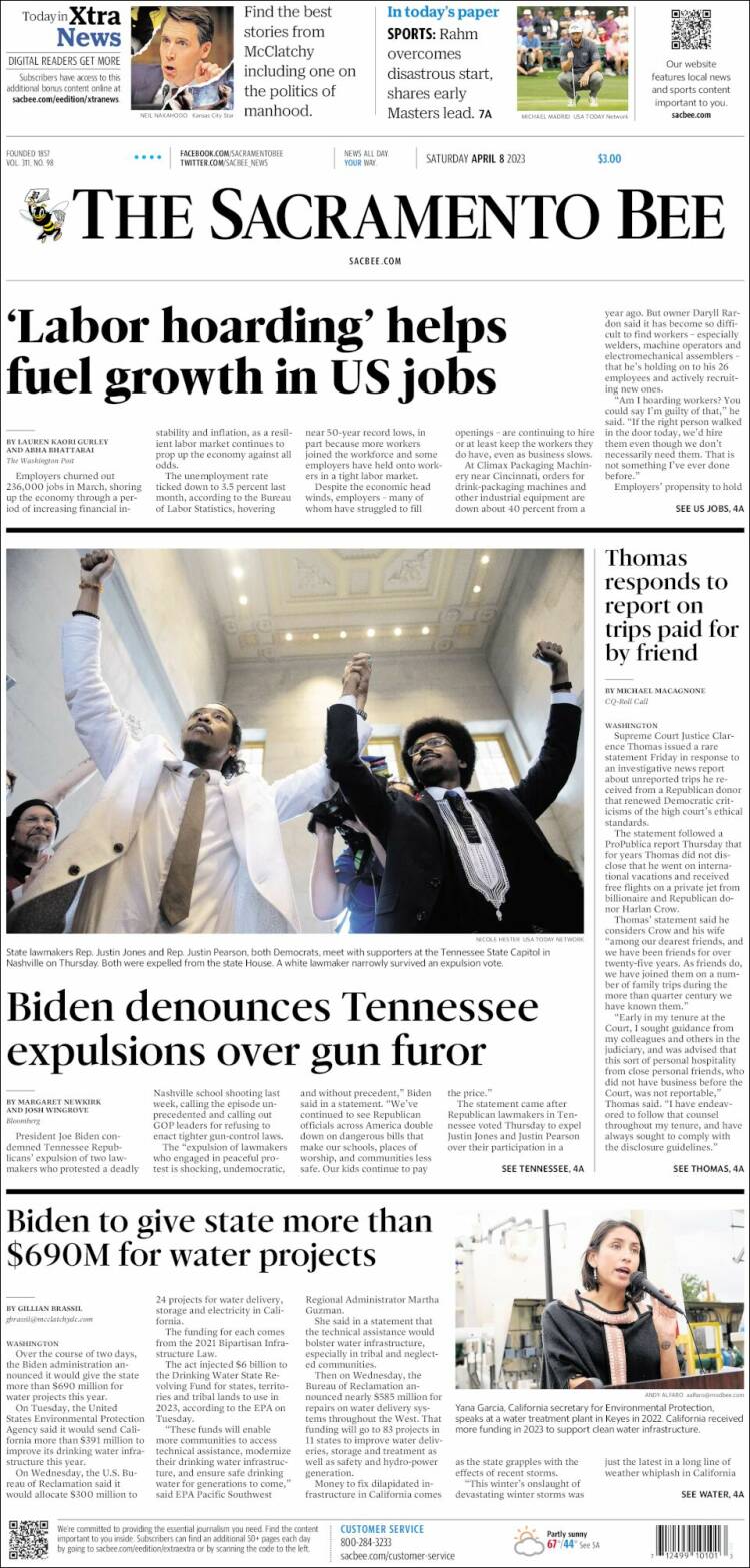 Portada de The Sacramento Bee (USA)