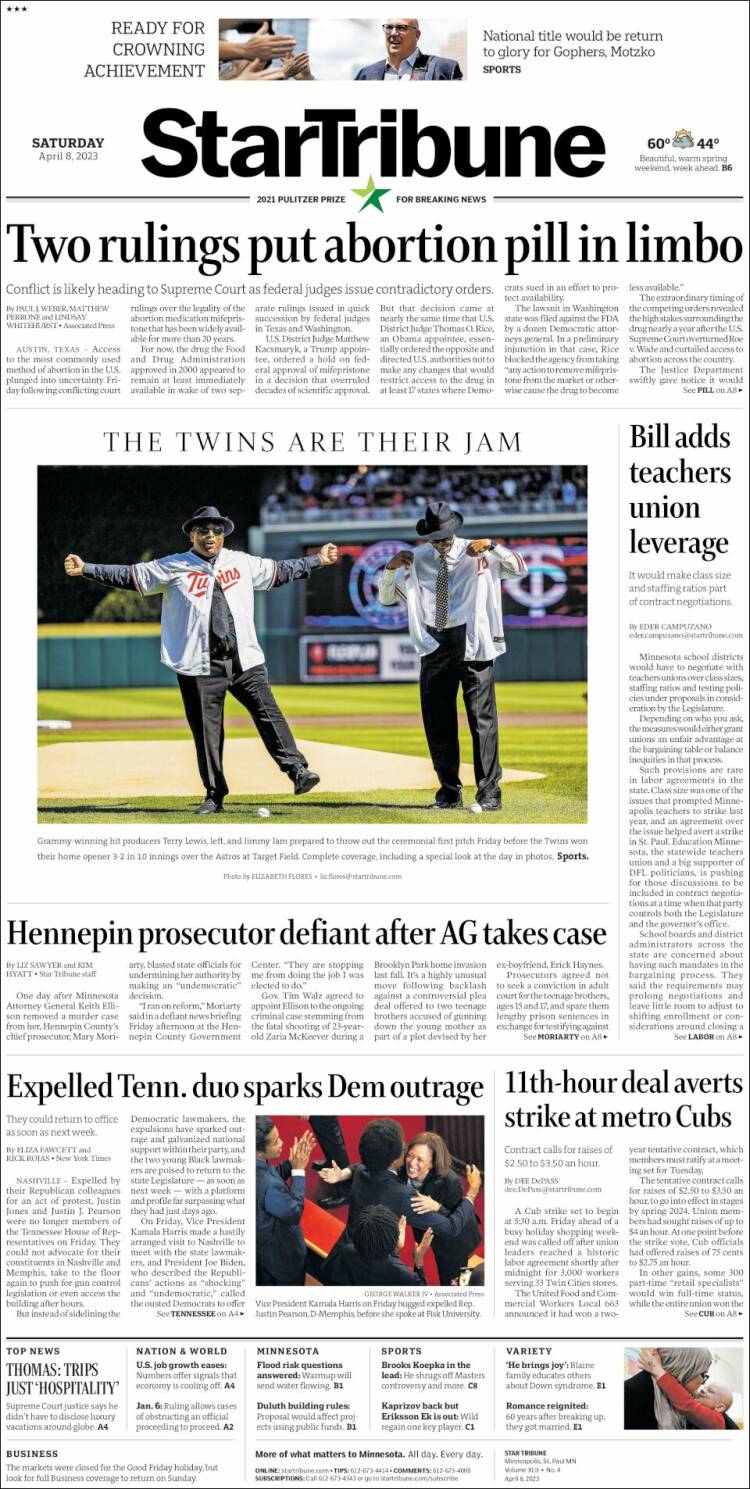 Portada de Star Tribune (USA)