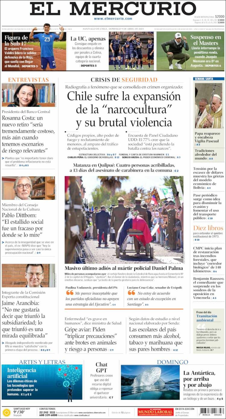 Portada de El Mercurio (Chile)