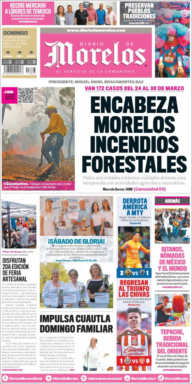 Portada de Diario de Morelos (M&eacute;xico)