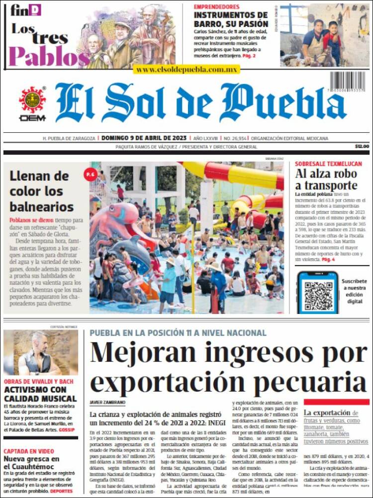 Portada de El Sol de Puebla (M&eacute;xico)
