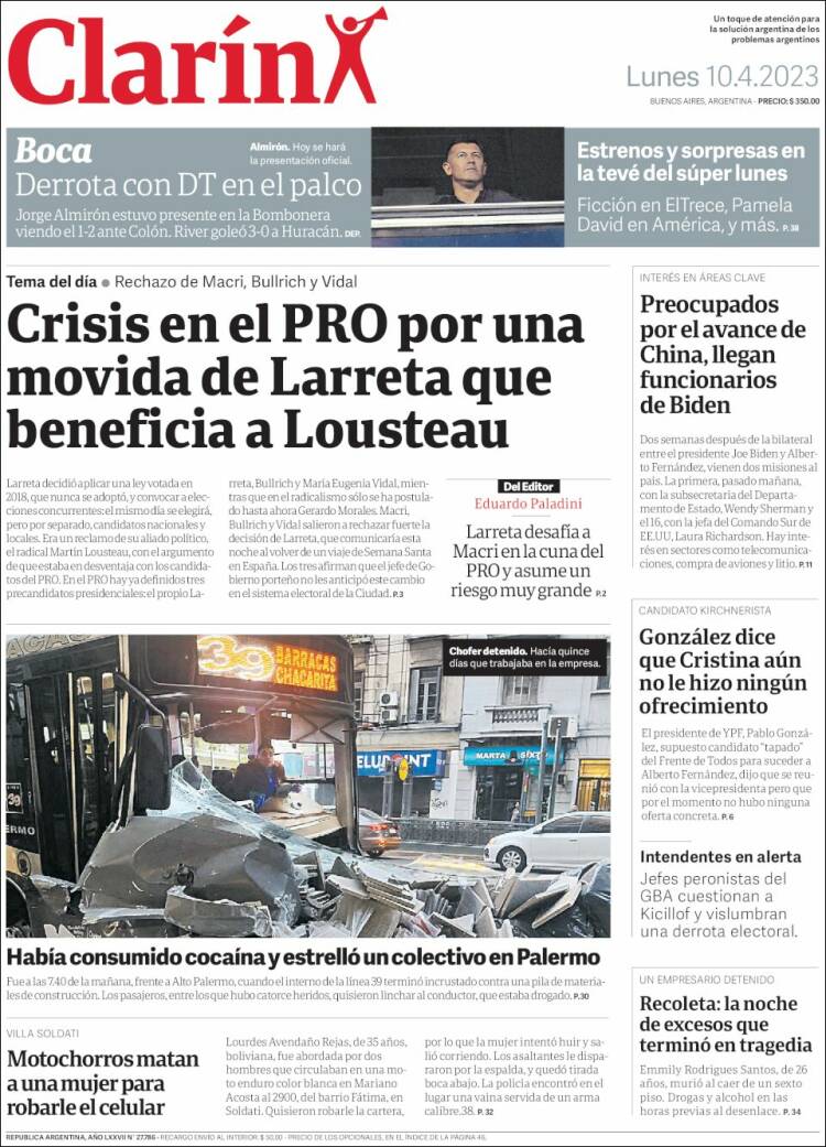 Portada de Clarín (Argentina)