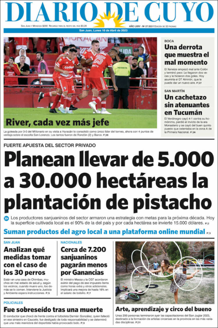 Portada de Diario de Cuyo (Argentina)