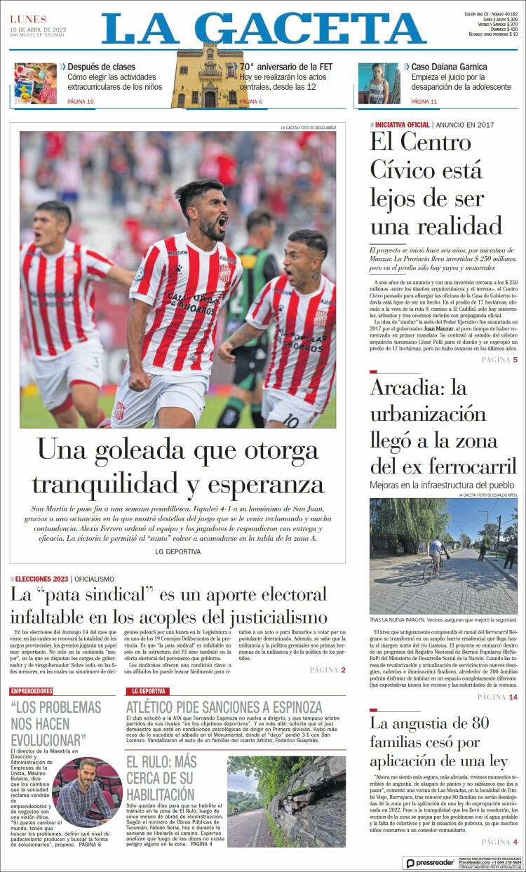 Portada de La Gaceta (Argentina)