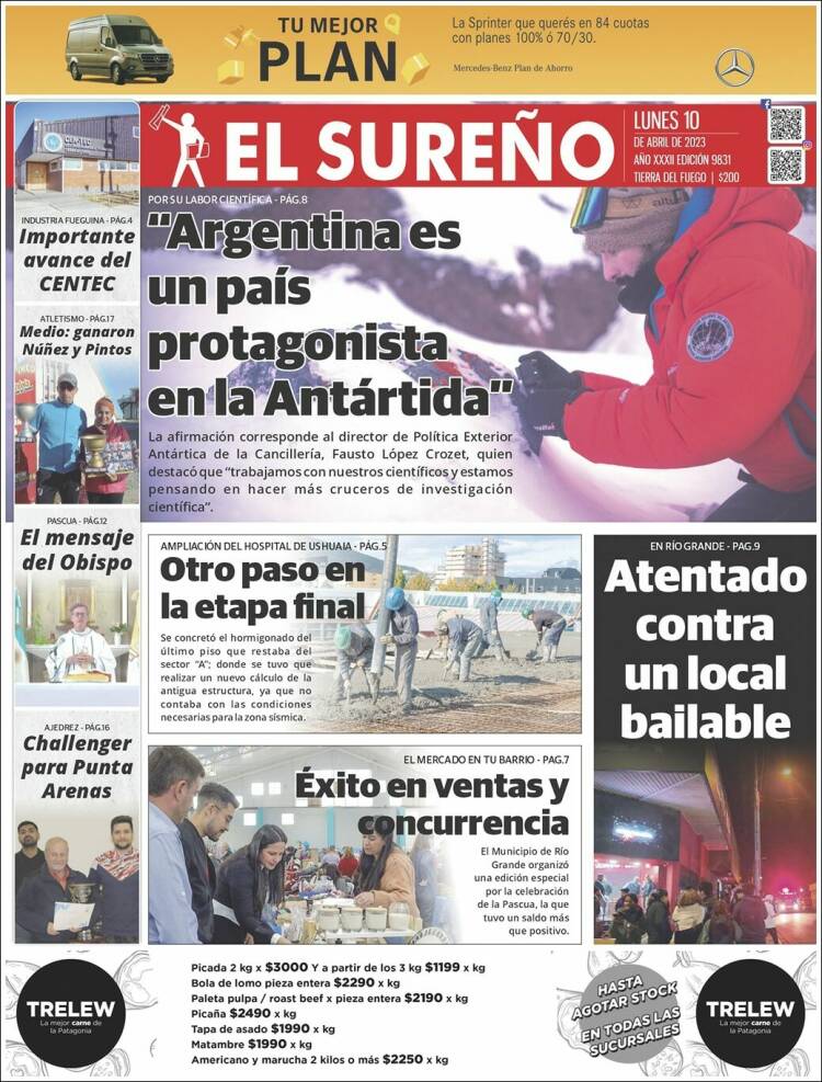 Portada de Diario El Sureño (Argentina)