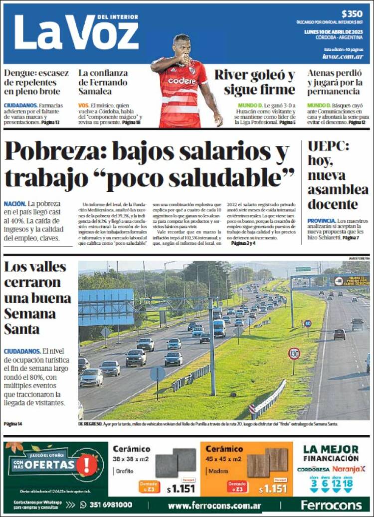 Portada de La Voz del Interior (Argentina)