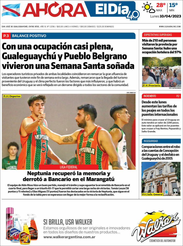 Portada de El Día de Gualeguaychú (Argentina)