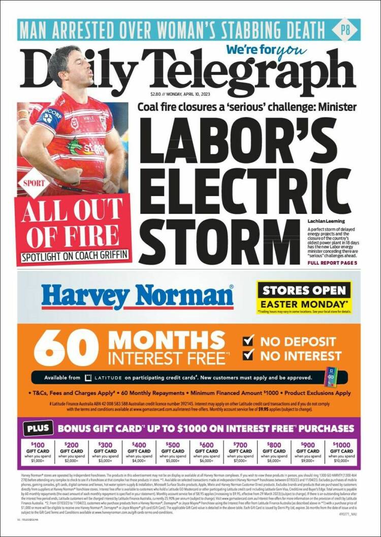 Portada de The Daily Telegraph (Australia)