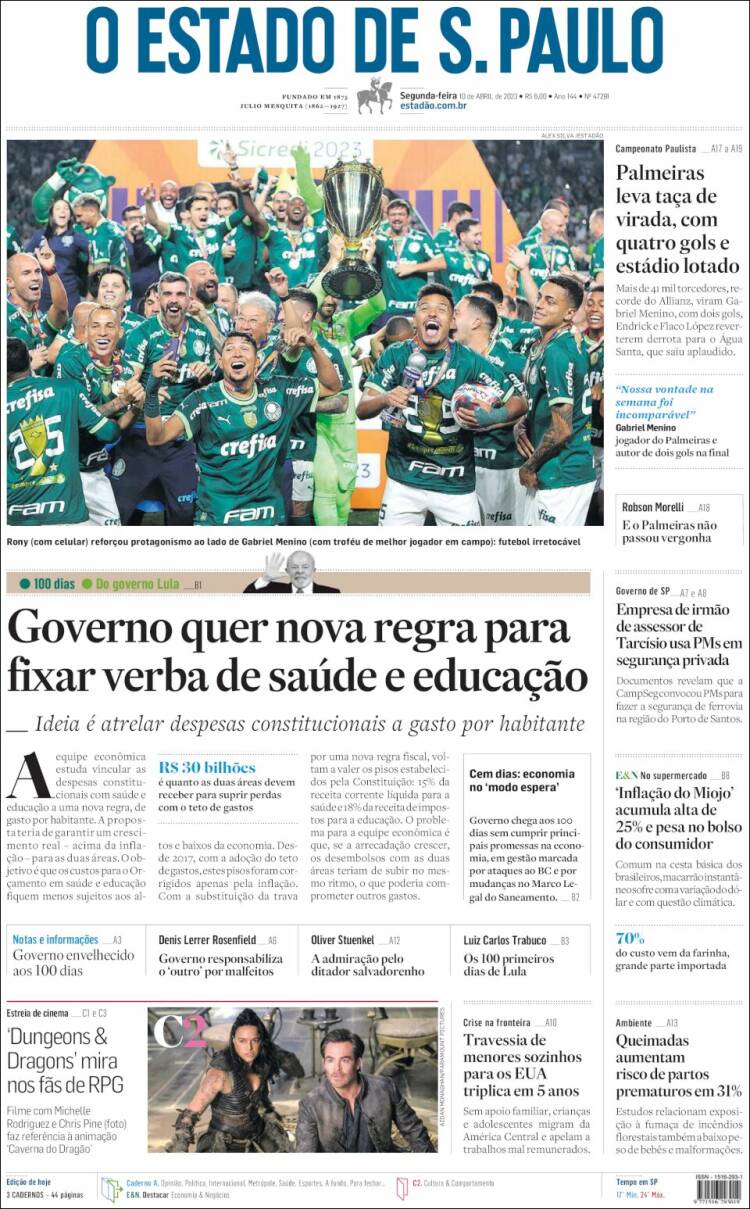Portada de O Estado de São Paulo (Brasil)