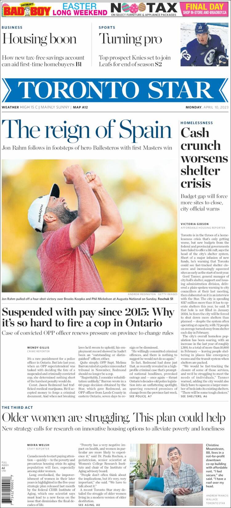 Portada de The Toronto Star (Canadá)