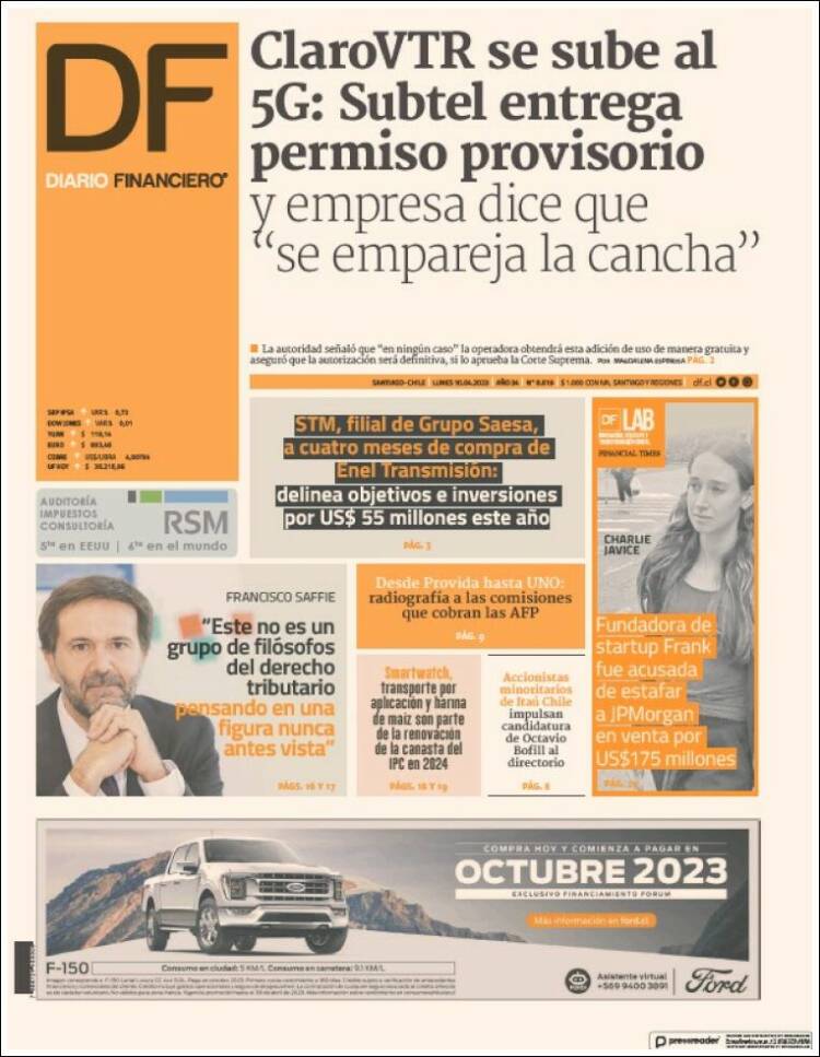 Portada de Diario Financiero (Chile)