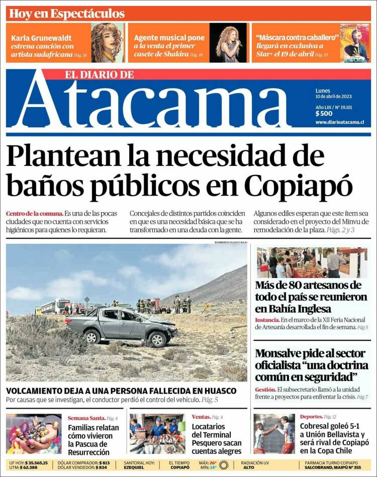 Portada de Diario de Atacama (Chile)