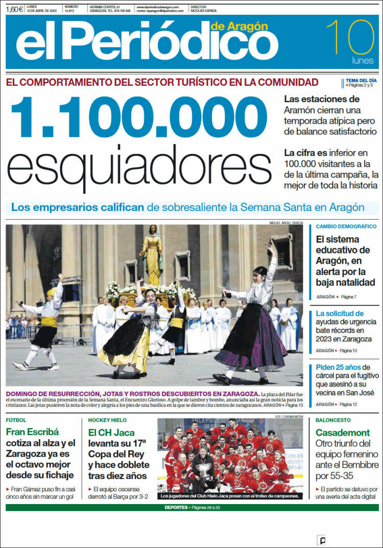 Portada de El Periódico de Aragón (España)