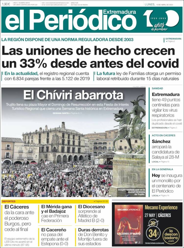 Portada de El Periódico de Extremadura (España)