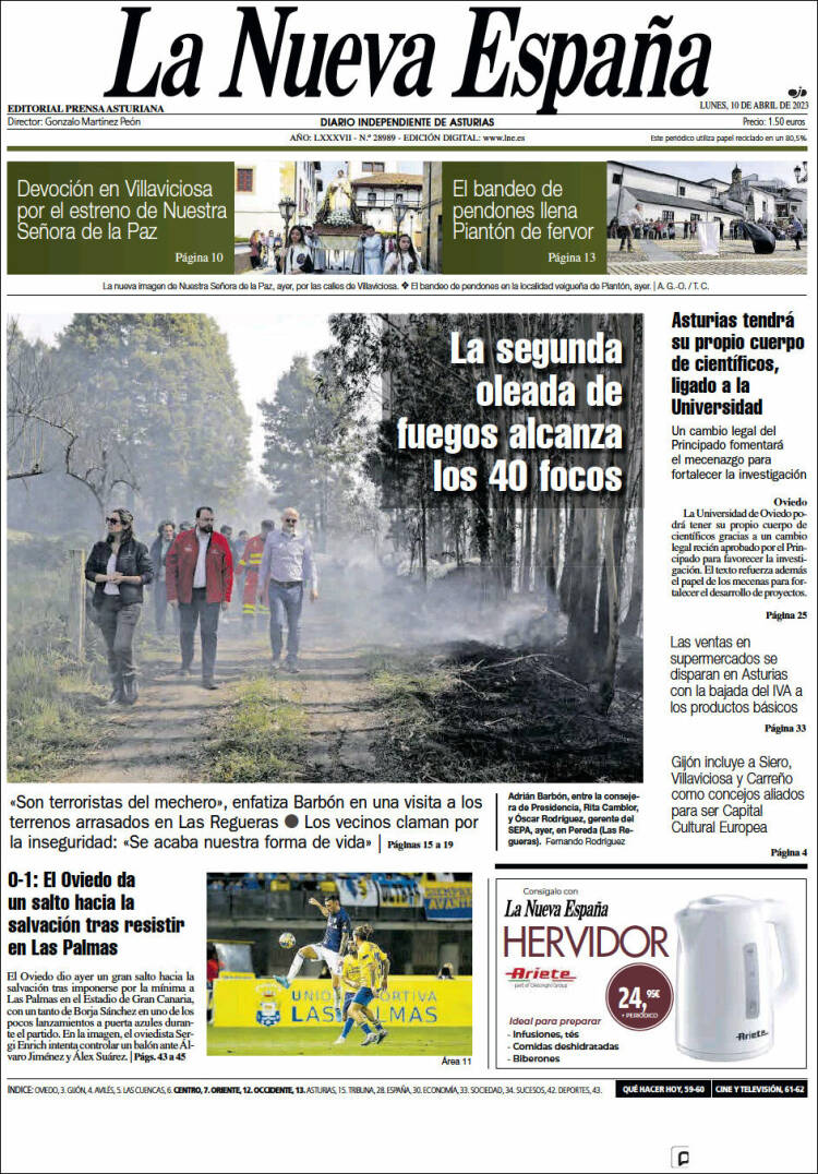 Portada de La Nueva España (España)