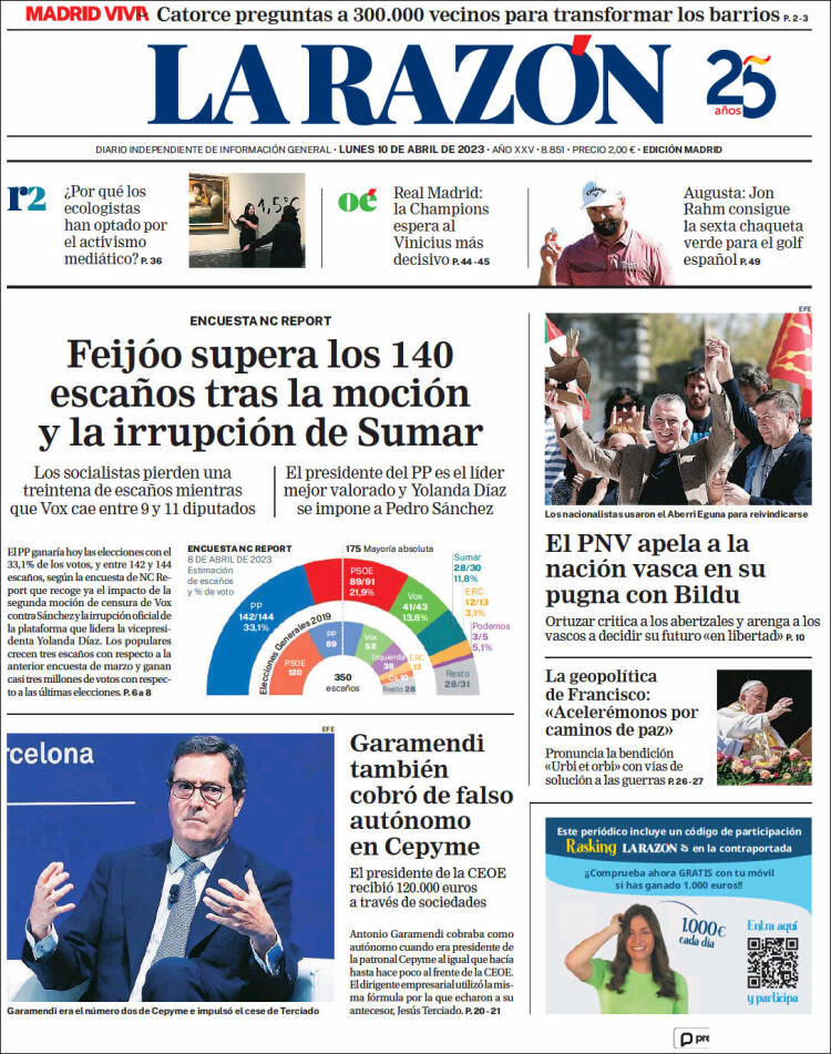 Portada de La Razón (España)