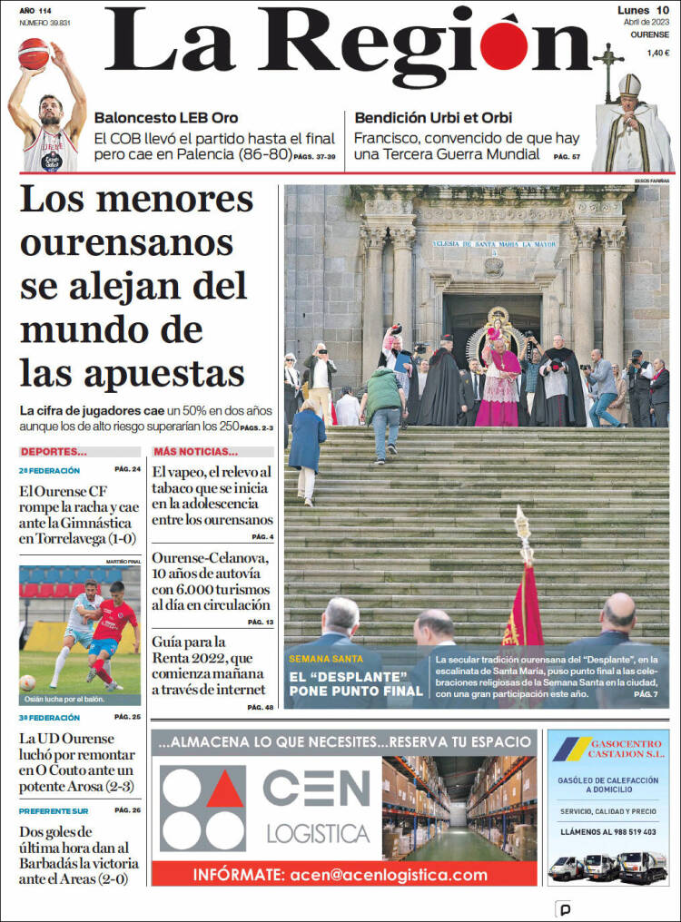 Portada de La Región de Ourense (España)