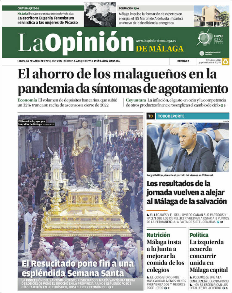 Portada de La Opinión de Málaga (España)