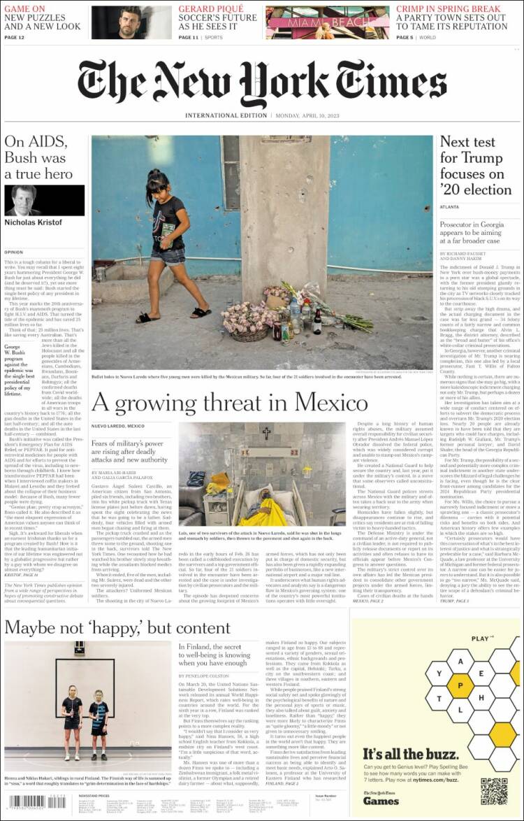 Portada de International New York Times (Europa)