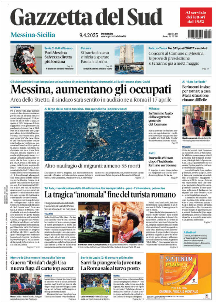 Portada de Gazzetta del Sud (Italia)