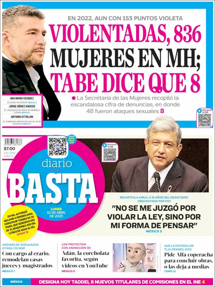 Portada de Diario Basta (México)