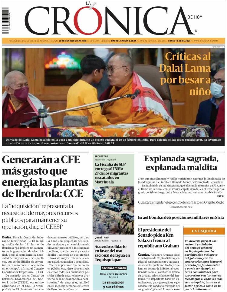 Portada de La Crónica de Hoy (México)