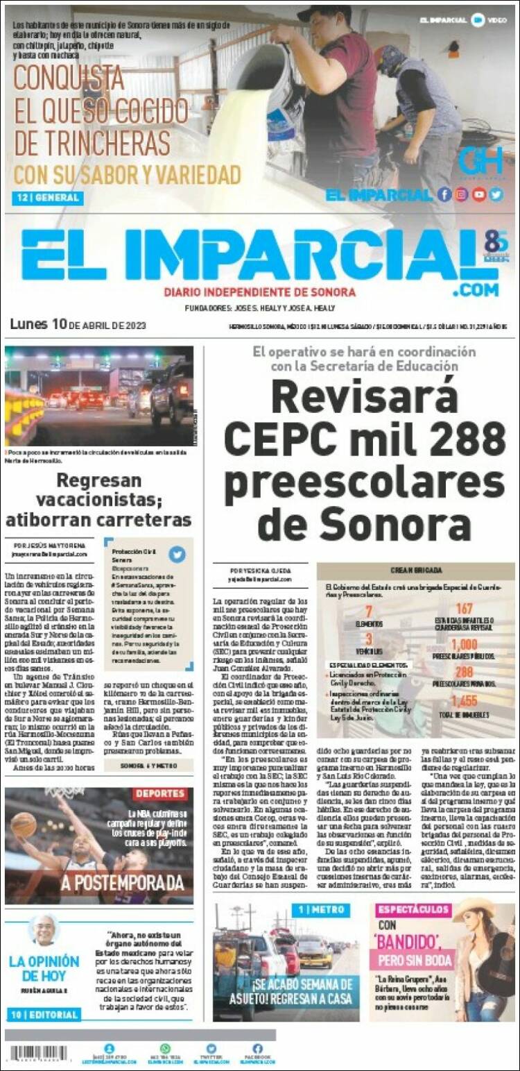 Periódico El Imparcial (México). Periódicos De México. Edición De Lunes ...