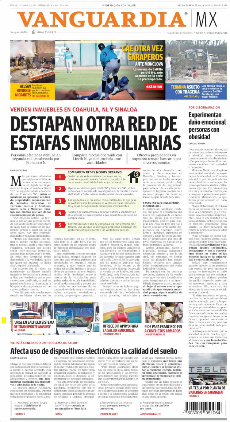 Portada de Vanguardia (México)