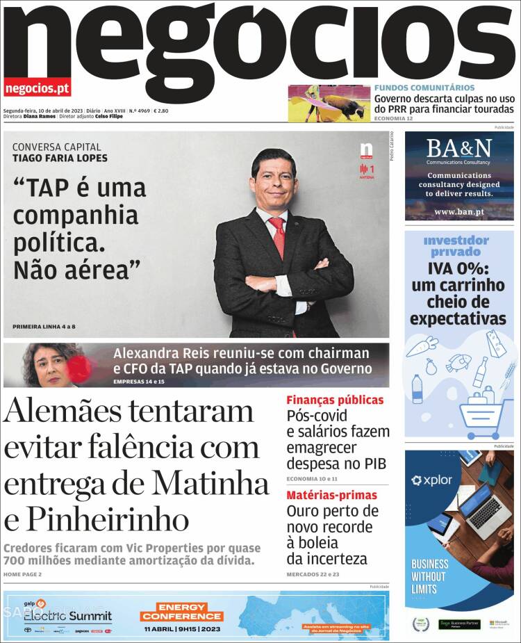 Portada de Jornal de Negócios (Portugal)