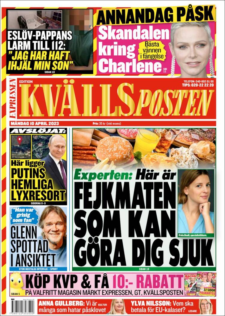 Portada de Kvällsposten (Suecia)