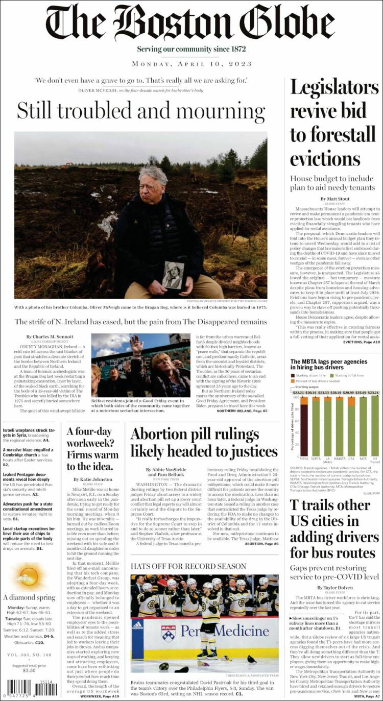 Portada de Boston Globe (USA)