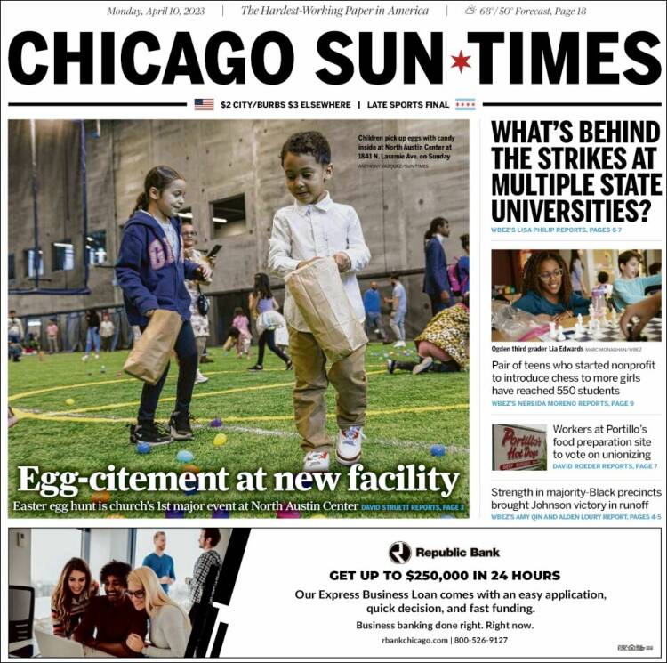 Portada de Chicago Sun-Times (USA)