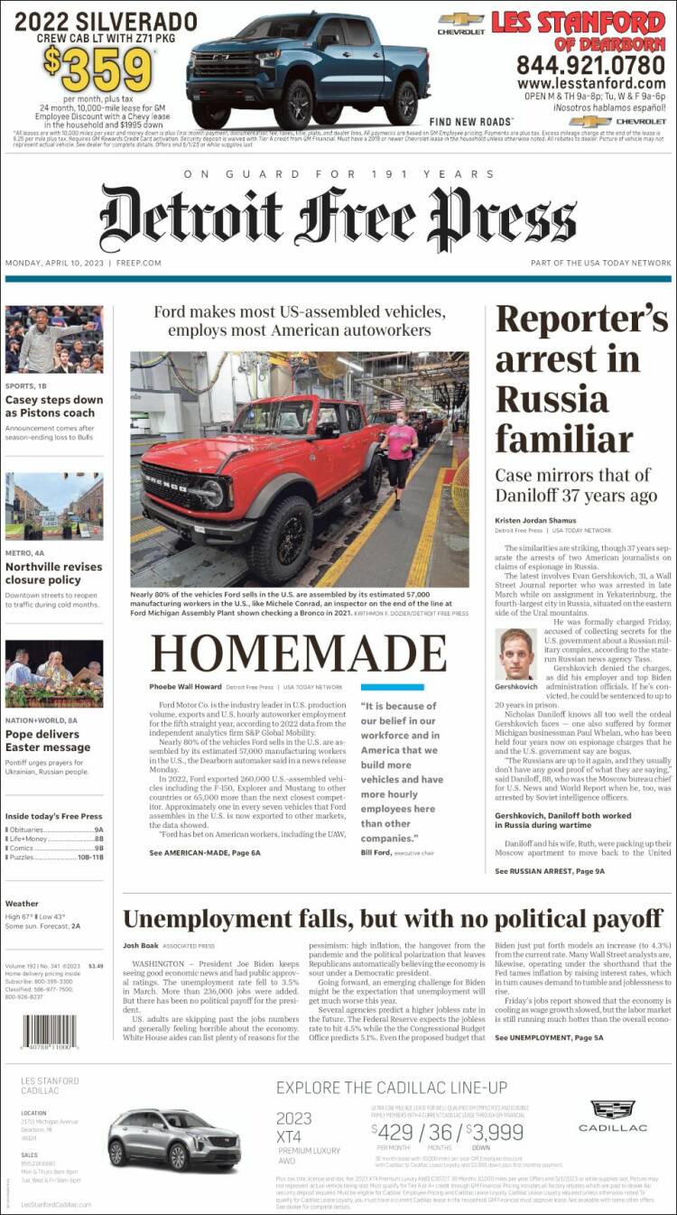 Portada de Detroit Free Press (USA)