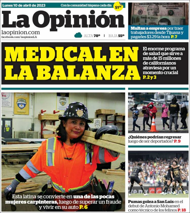 Portada de La Opinión (USA)