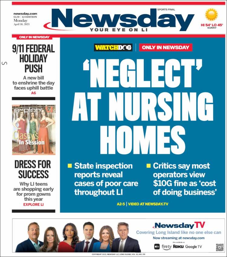 Portada de Newsday (USA)