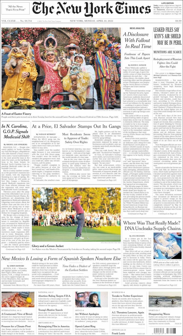 Portada de New York Times (USA)