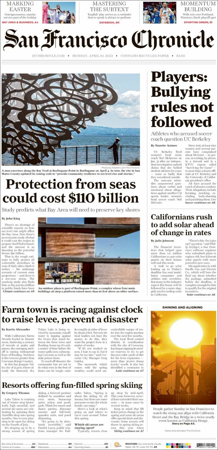 Portada de San Francisco Chronicle (USA)