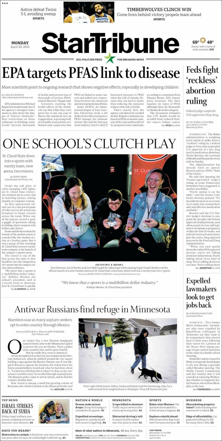 Portada de Star Tribune (USA)