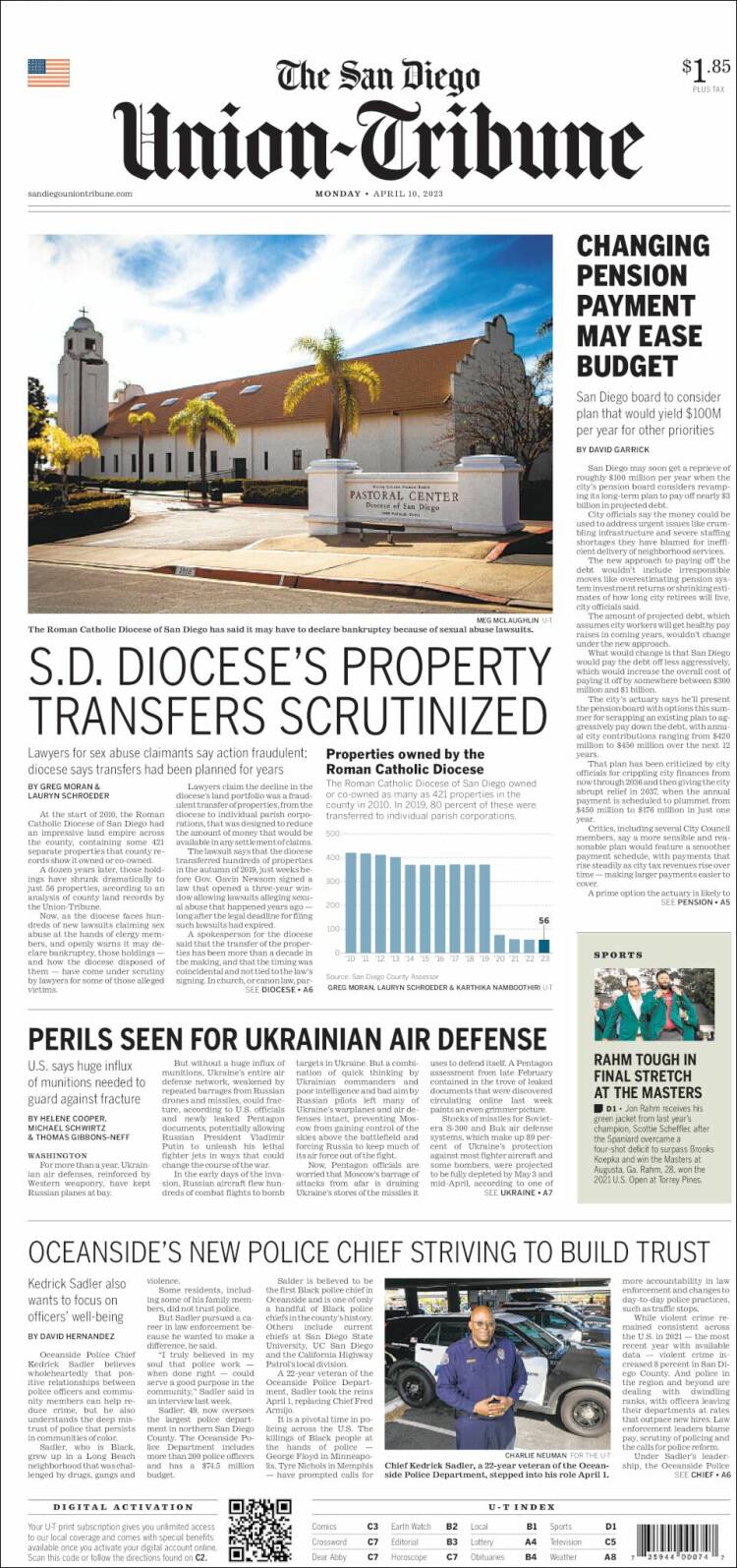 Portada de The San Diego Union-Tribune (USA)