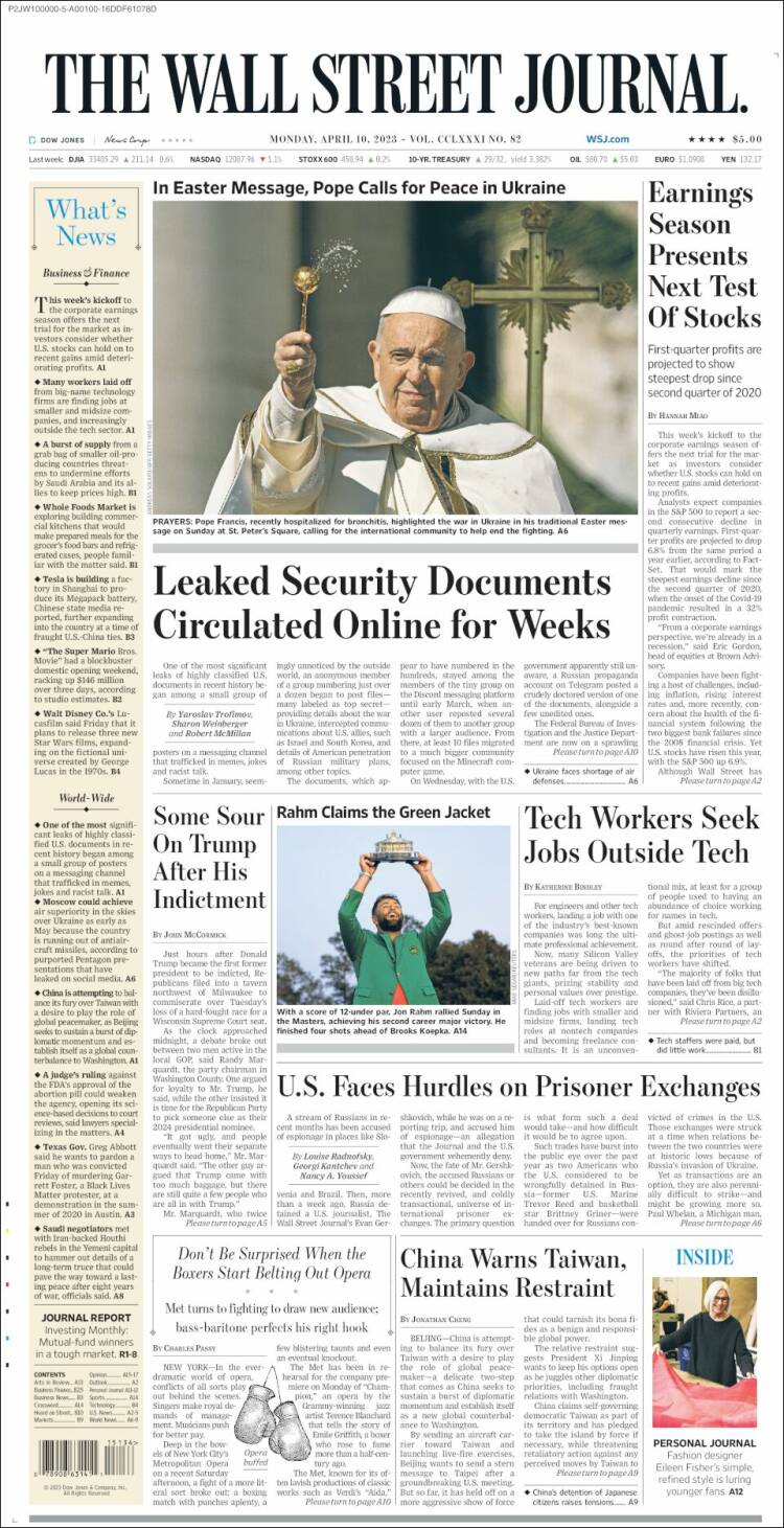 Portada de Wall Street Journal (USA)