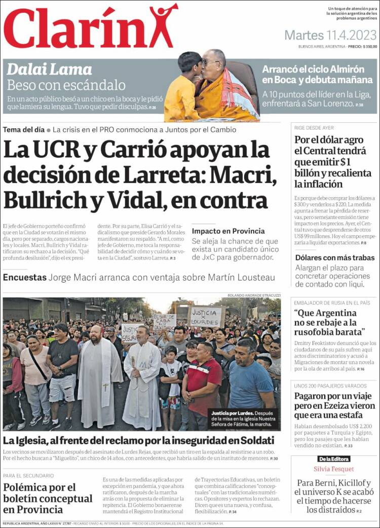 Portada de Clarín (Argentina)
