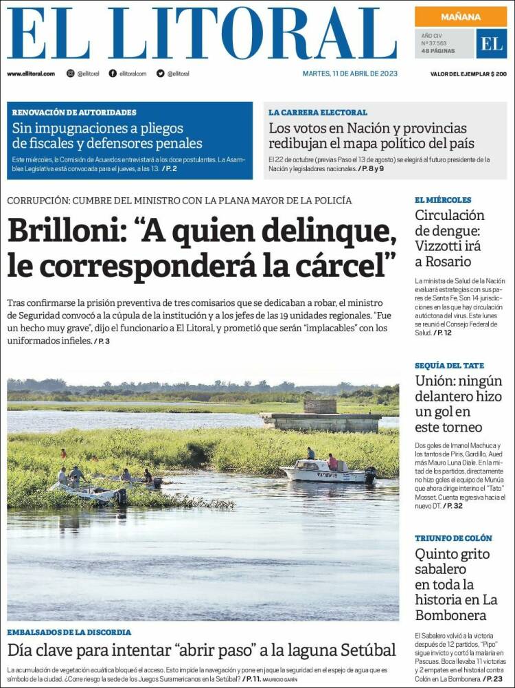 Portada de Diario El Litoral (Argentina)
