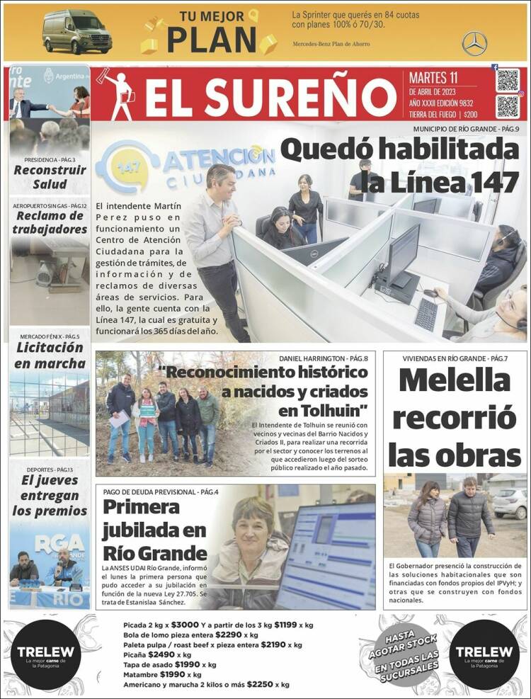 Portada de Diario El Sureño (Argentina)