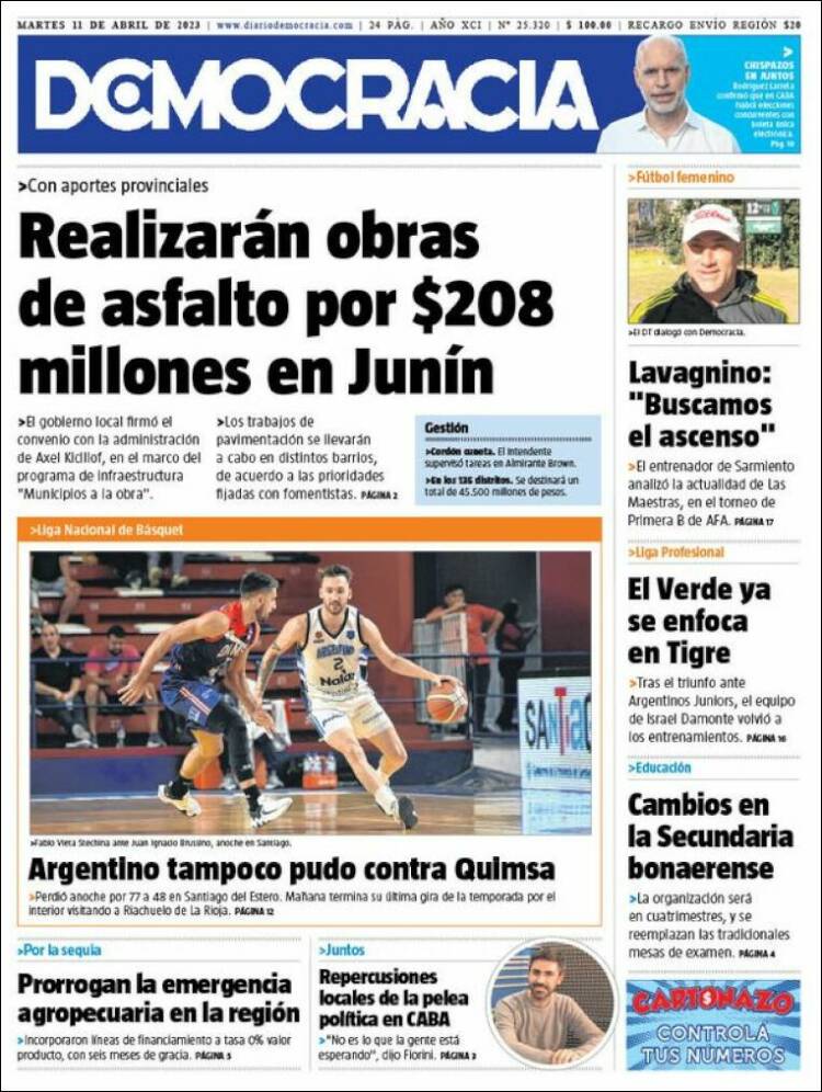 Portada de Diario Democracia (Argentina)