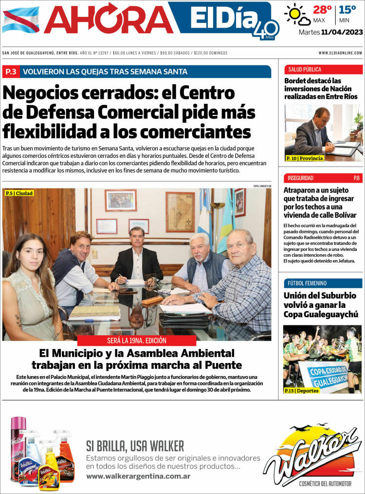 Portada de El Día de Gualeguaychú (Argentina)