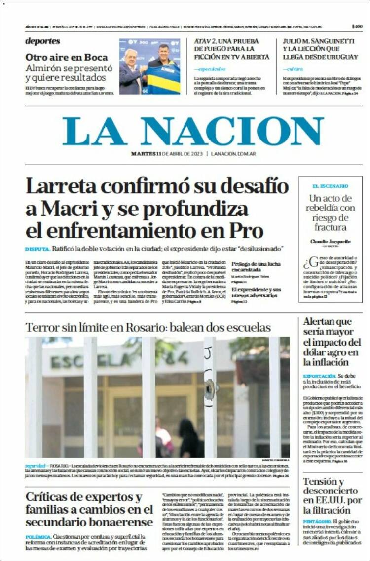 Portada de La Nación (Argentina)